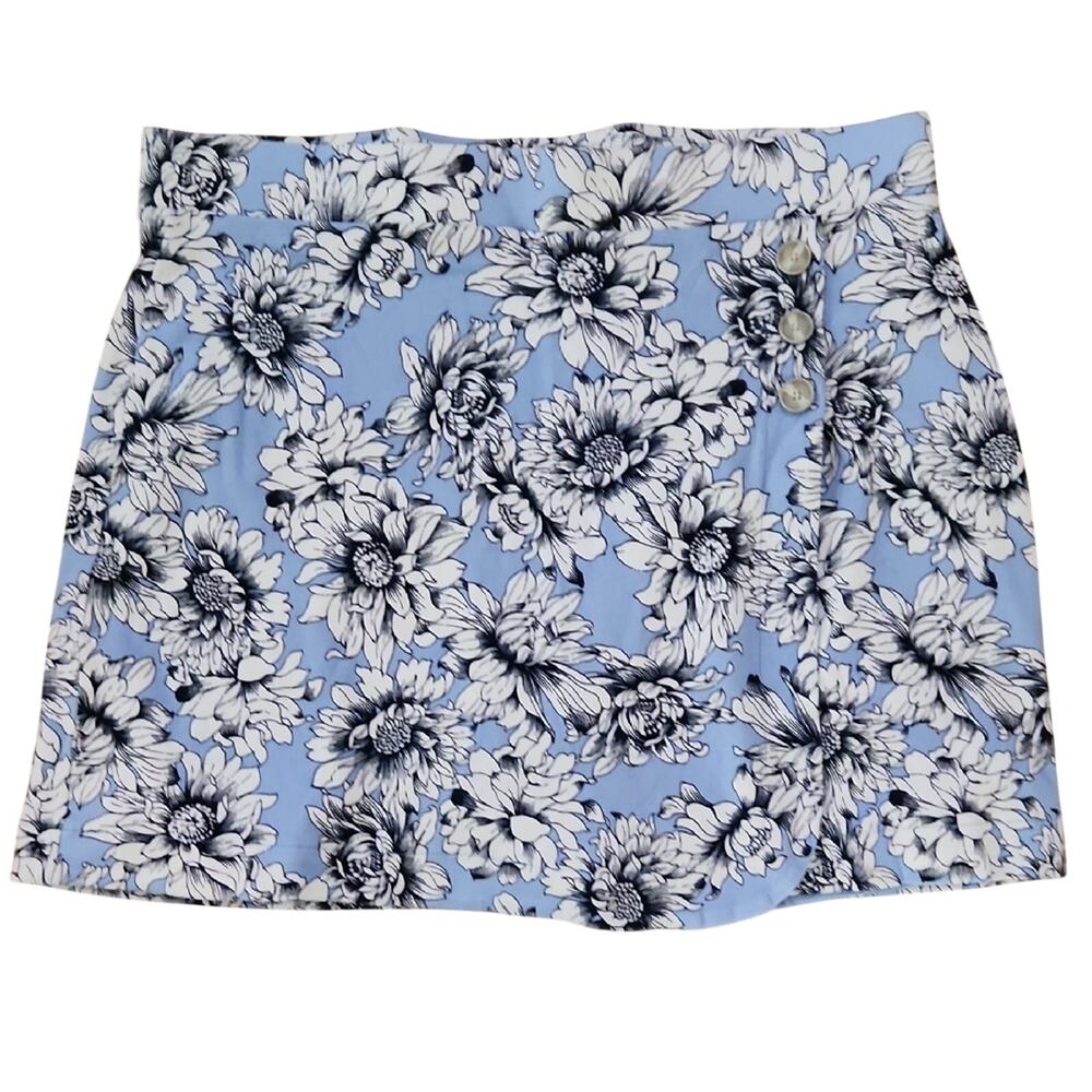 Jones New York Womens Large Floral Mini Skirt in Blue and White